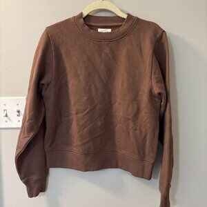 MATE the Label Organic Fleece Shrunken Crew Neck Sweatshirt Brown Small NWOT